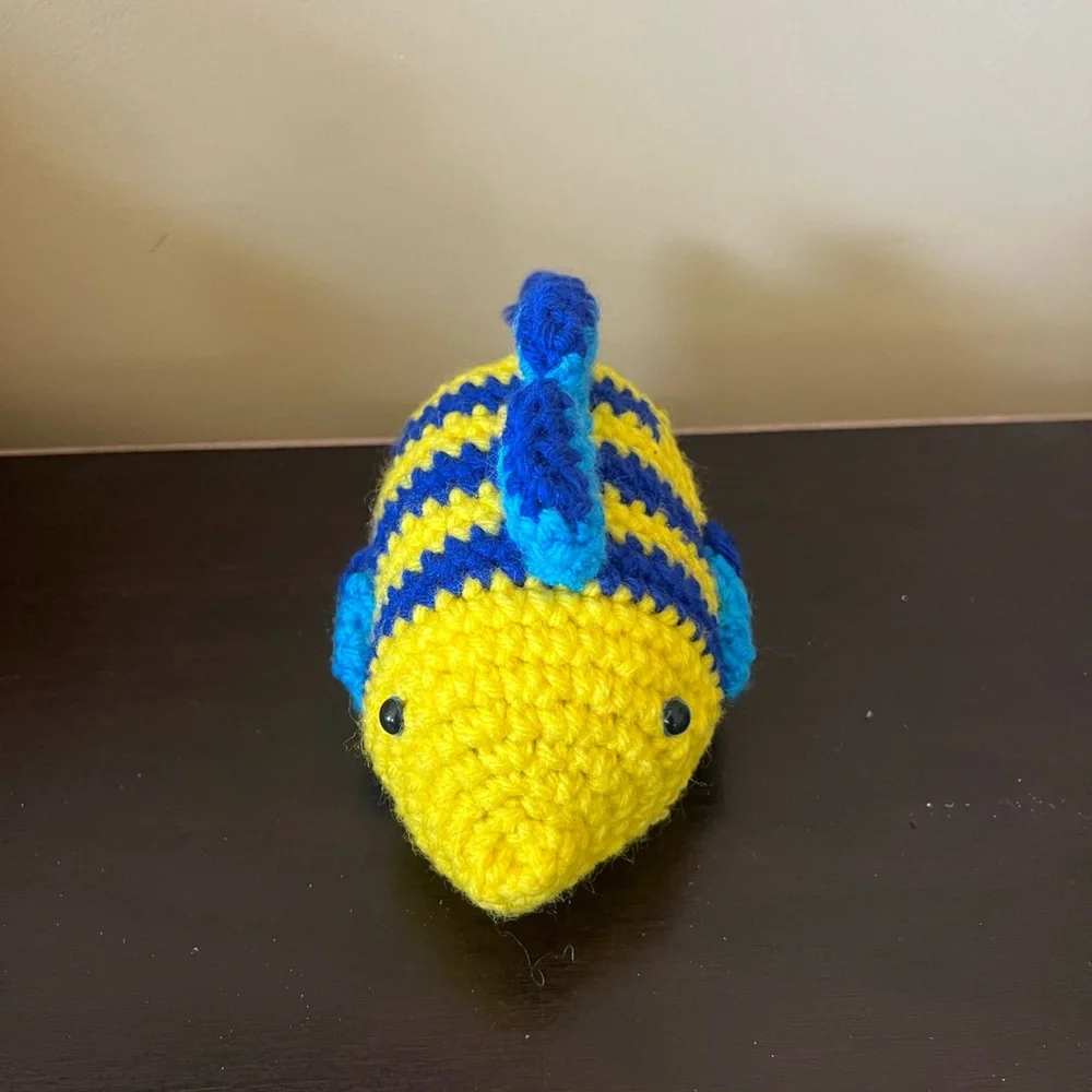 Handmade Crochet Trout – Yellow & Blue Amigurumi Fish Plush